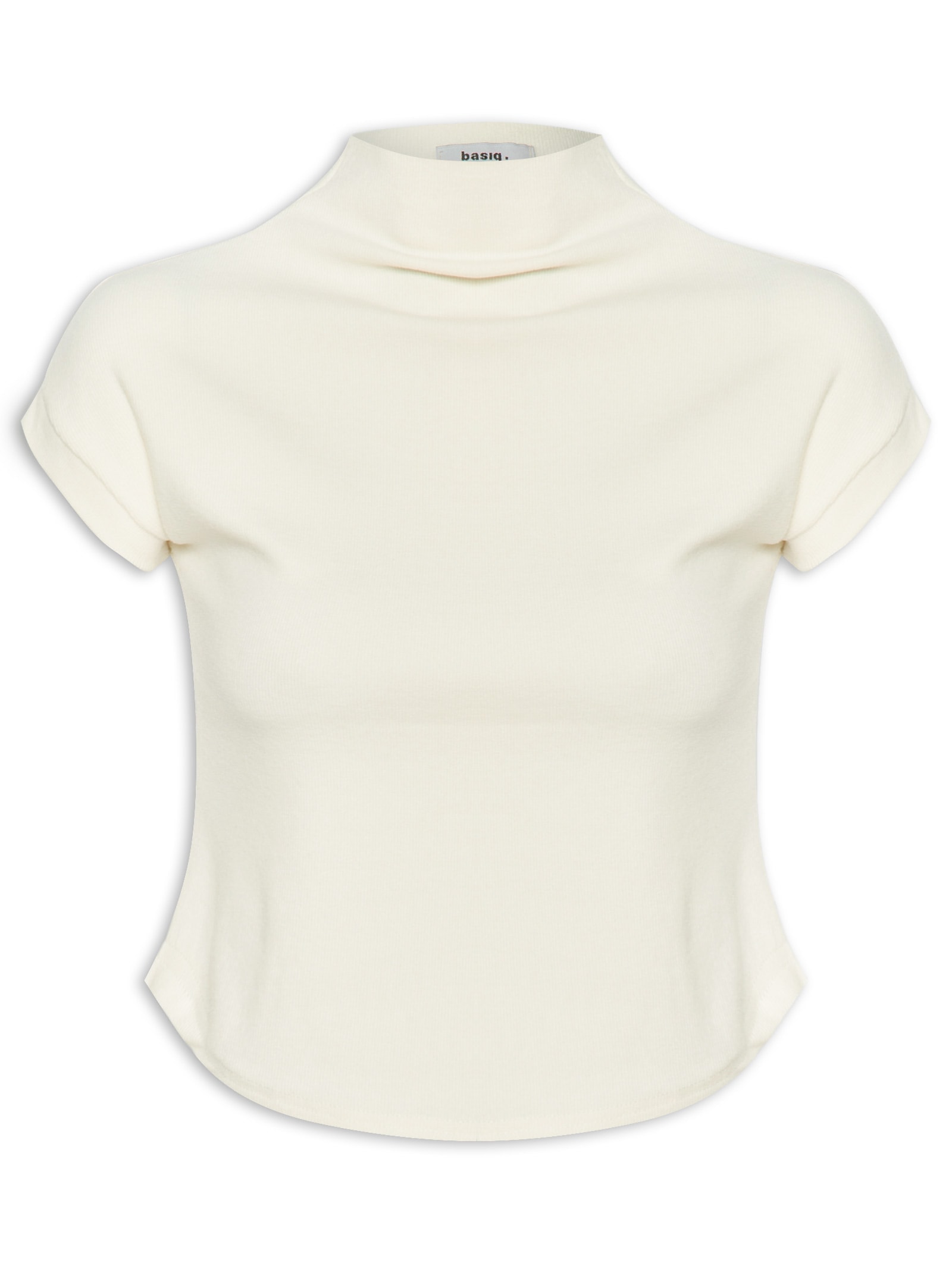 Blusa Feminina Gola Alta Barra Mullet Branco Basiq