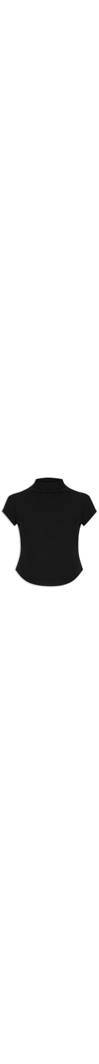 Blusa Feminina Gola Alta Barra Mullet - Preto