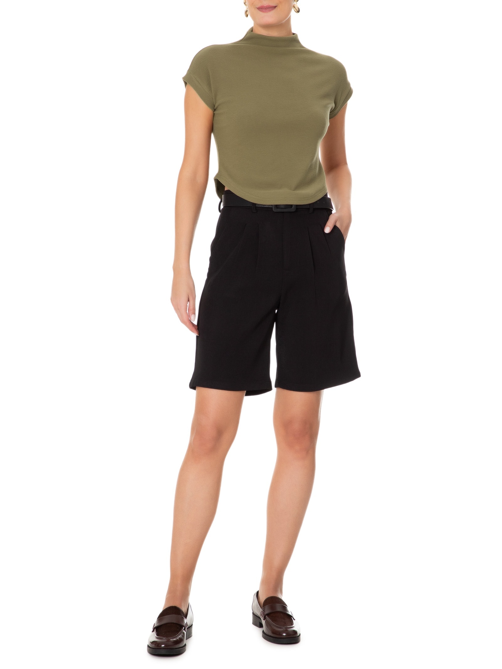 Blusa Feminina Gola Alta Barra Mullet Verde Basiq