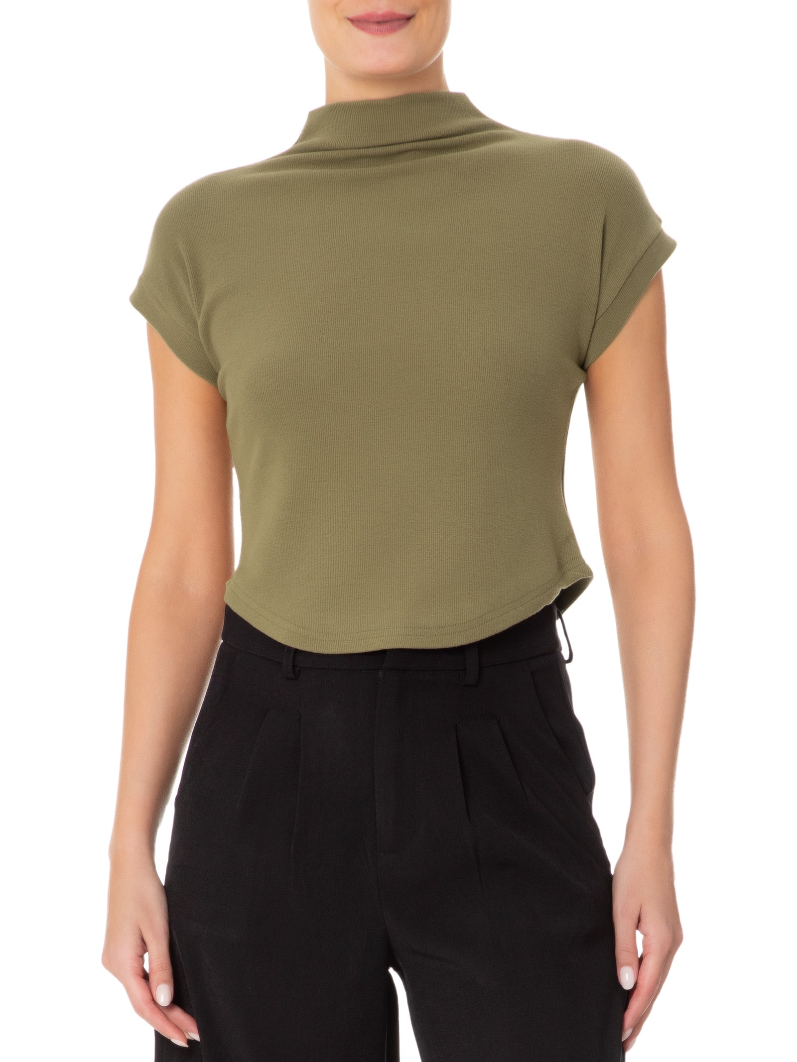 Blusa Feminina Gola Alta Barra Mullet Verde Basiq