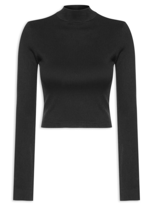Blusa Feminina Gola Alta Canelada – Preto
