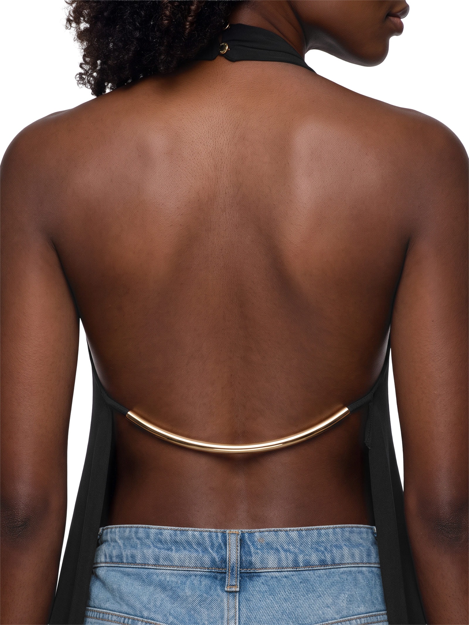 Blusa Feminina Gola Alta Com Metal Costas Preto Lança Perfume