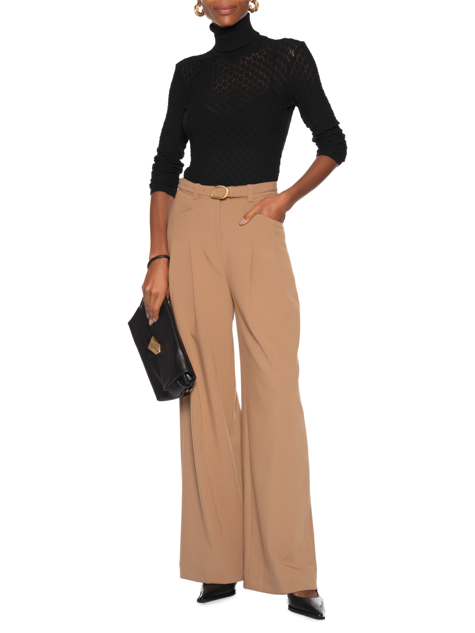 Blusa Feminina Gola Alta De Tricot Furos Preto Animale