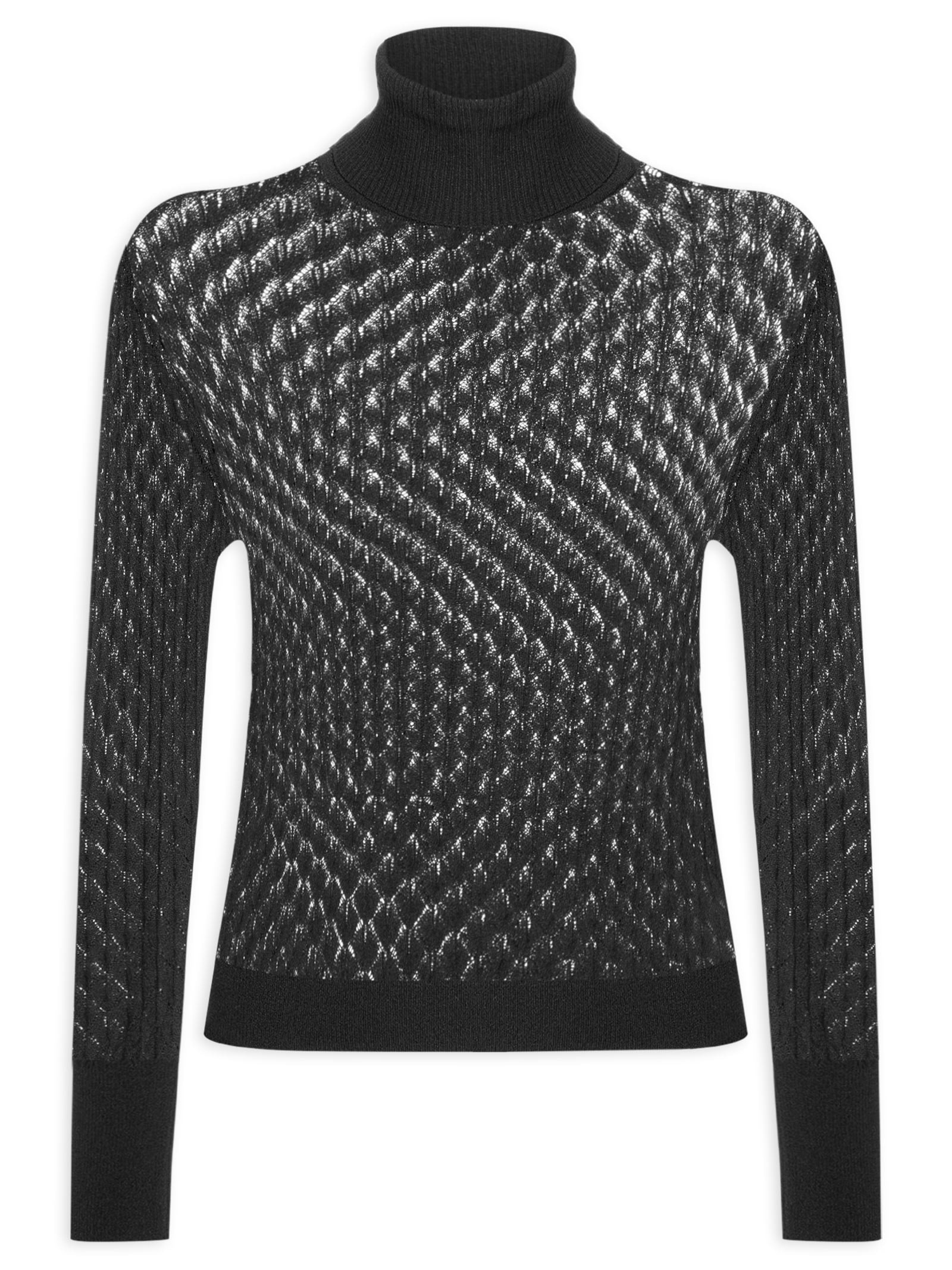 Blusa Feminina Gola Alta De Tricot Furos Preto Animale