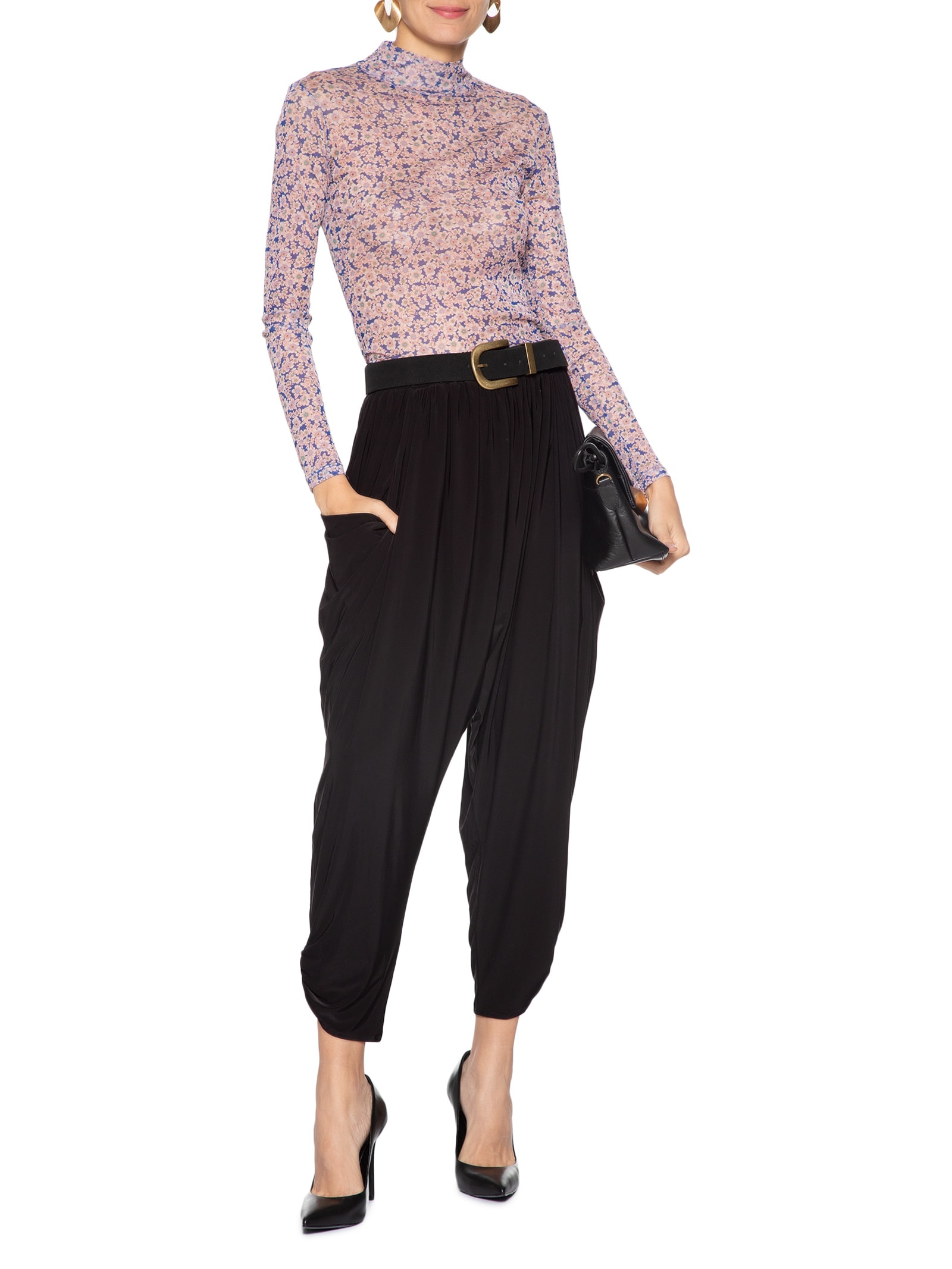 Blusa Feminina Gola Alta De Tule Liberty Azul Animale