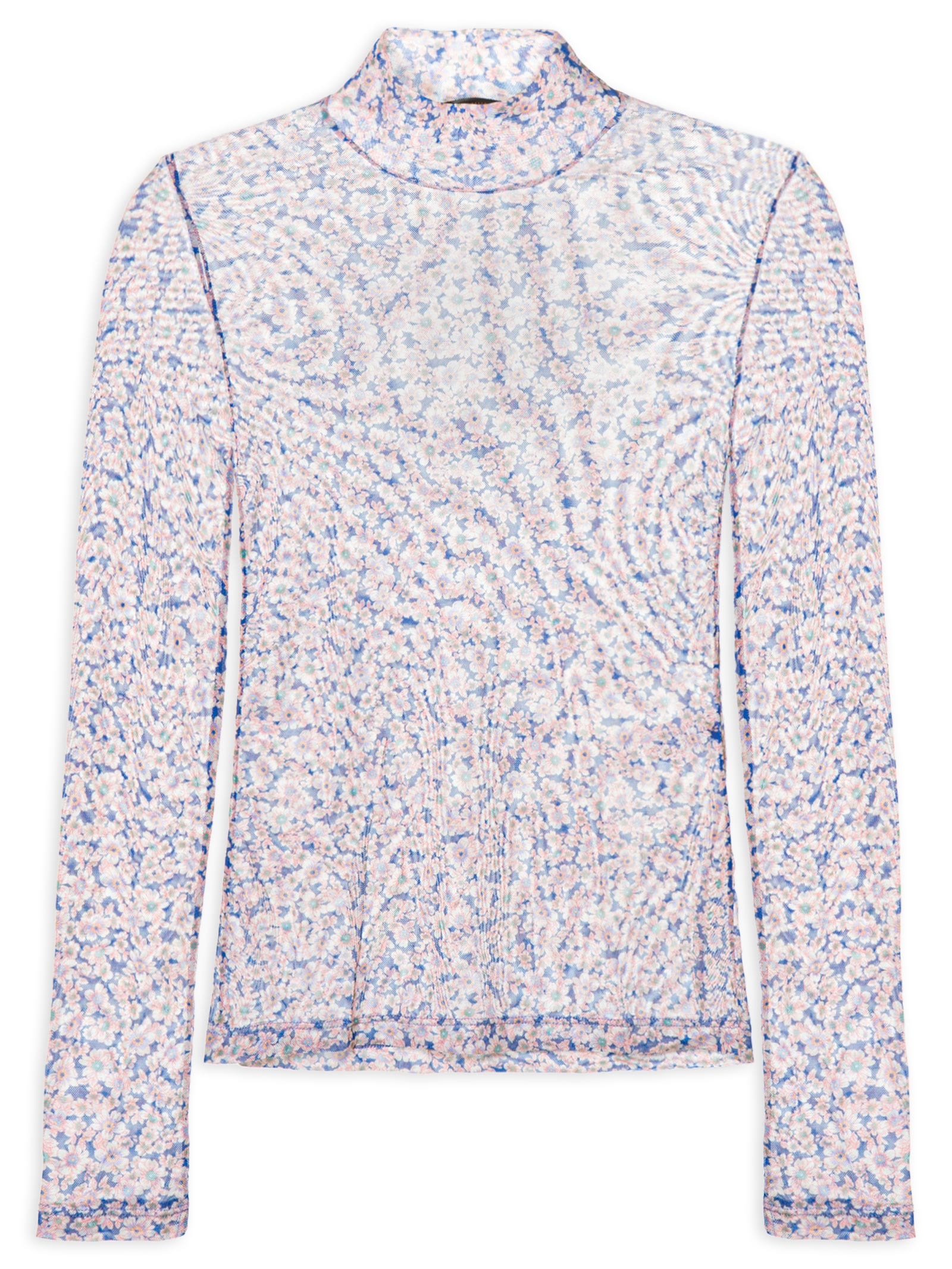 Blusa Feminina Gola Alta De Tule Liberty Azul Animale