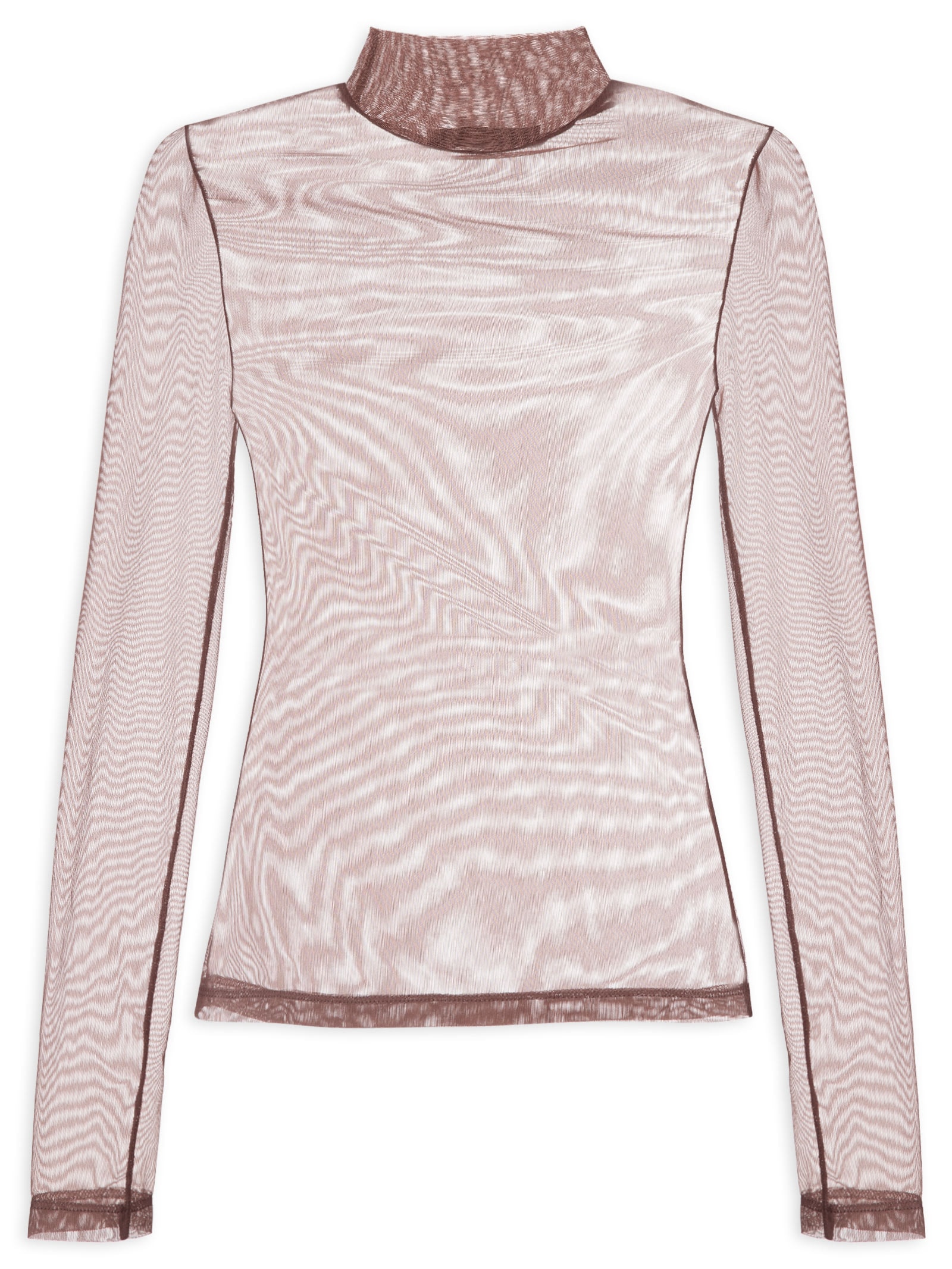 Blusa Feminina Gola Alta De Tule Marrom Animale