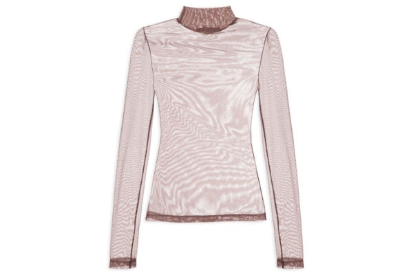 Blusa Feminina Gola Alta De Tule - Marrom