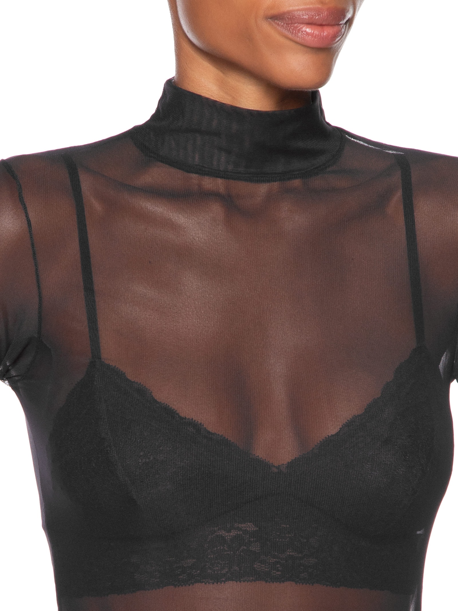 Blusa Feminina Gola Alta De Tule Preto Animale