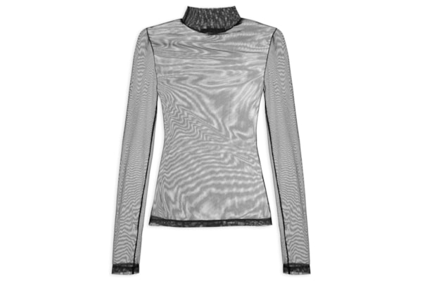 Blusa Feminina Gola Alta De Tule - Preto