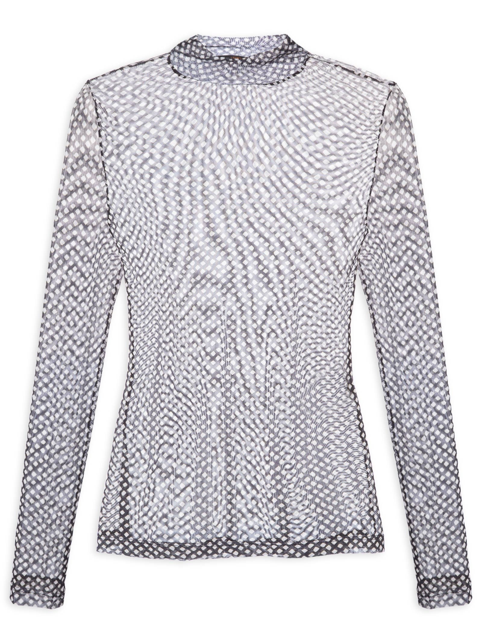 Blusa Feminina Gola Alta De Tule Preto Animale