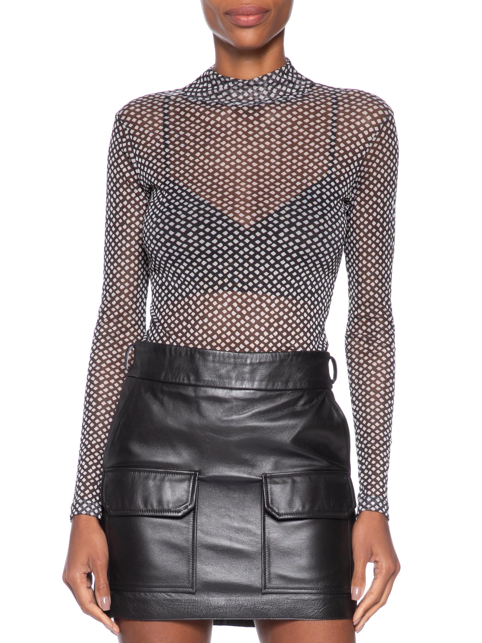 Blusa Feminina Gola Alta De Tule Preto Animale