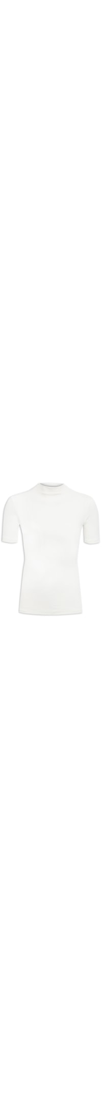 Blusa Feminina Gola Alta Em Malha Canelada - Branco