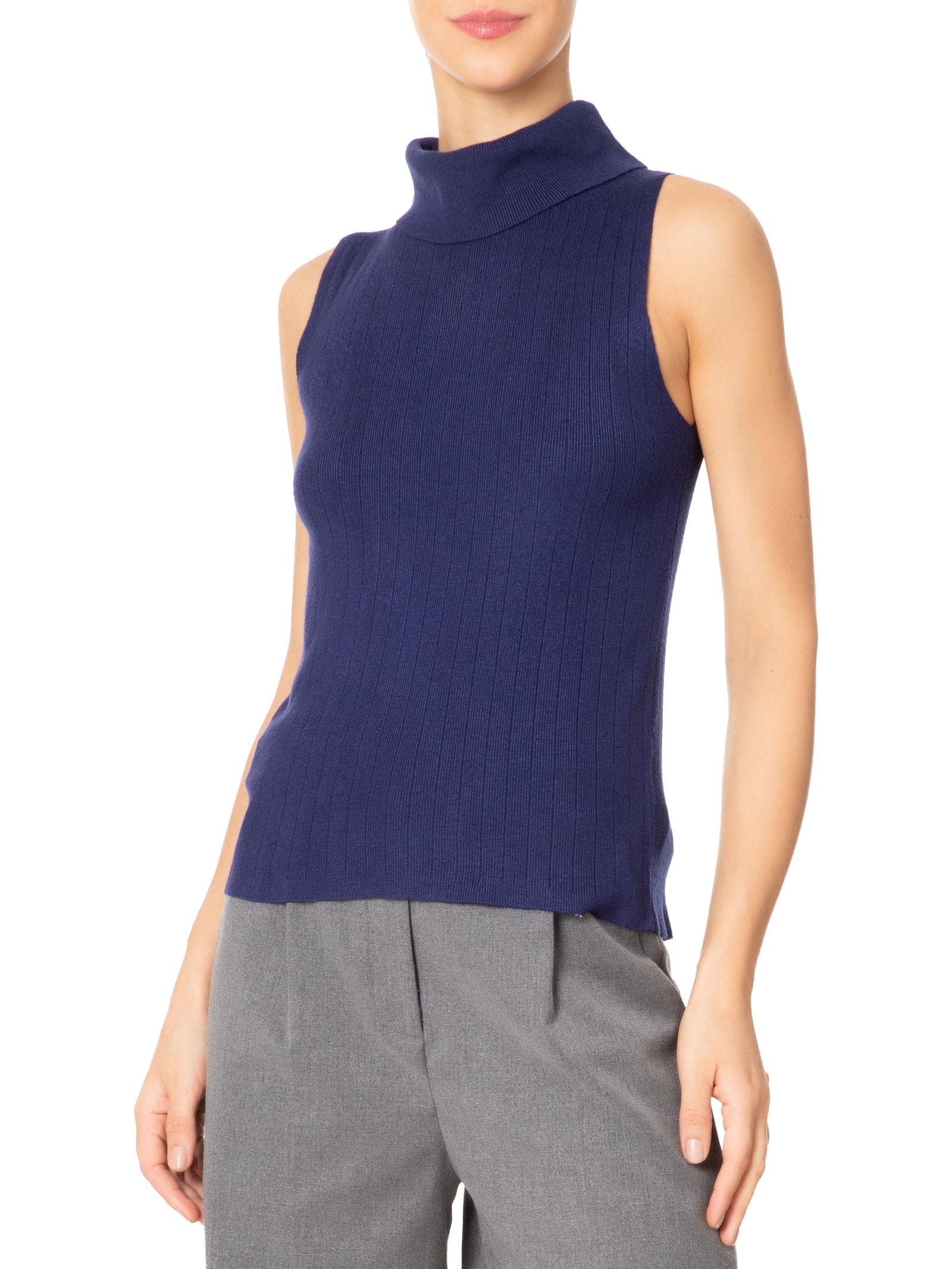 Blusa Feminina Gola Alta Em Tricot Azul '2Essential