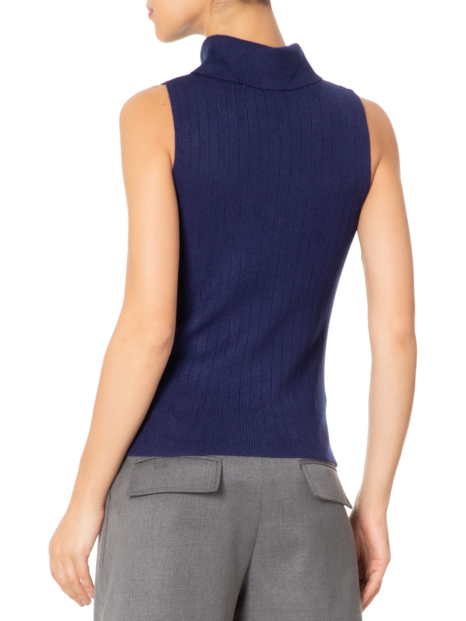 Blusa Feminina Gola Alta Em Tricot Azul '2Essential