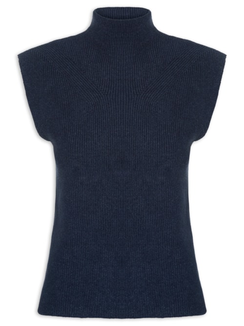 Blusa Feminina Gola Alta Em Tricot – Azul