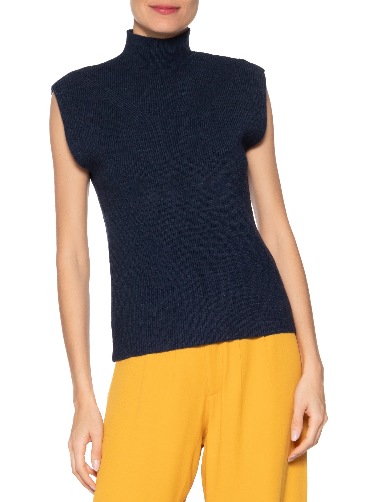 Blusa Feminina Gola Alta Em Tricot Azul  '2Essential