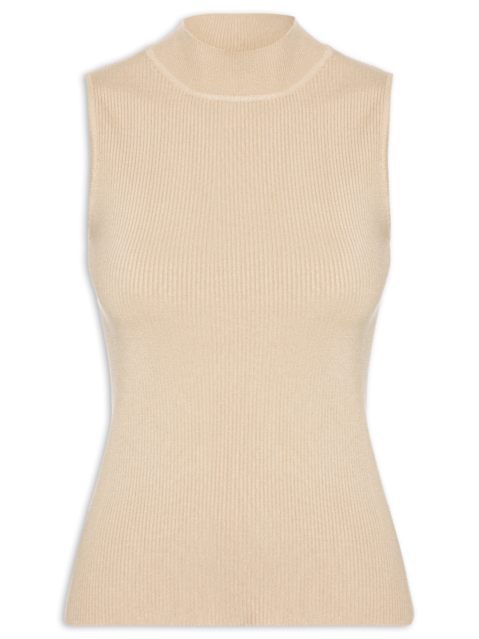 Blusa Feminina Gola Alta Em Tricot Bege '2Essential