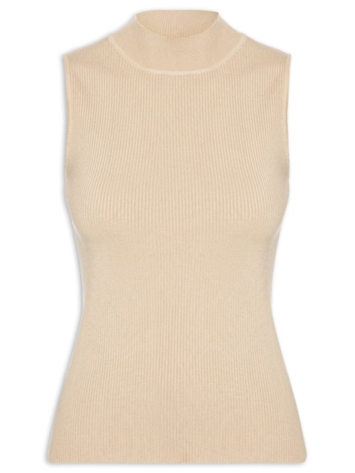 Blusa Feminina Gola Alta Em Tricot – Bege