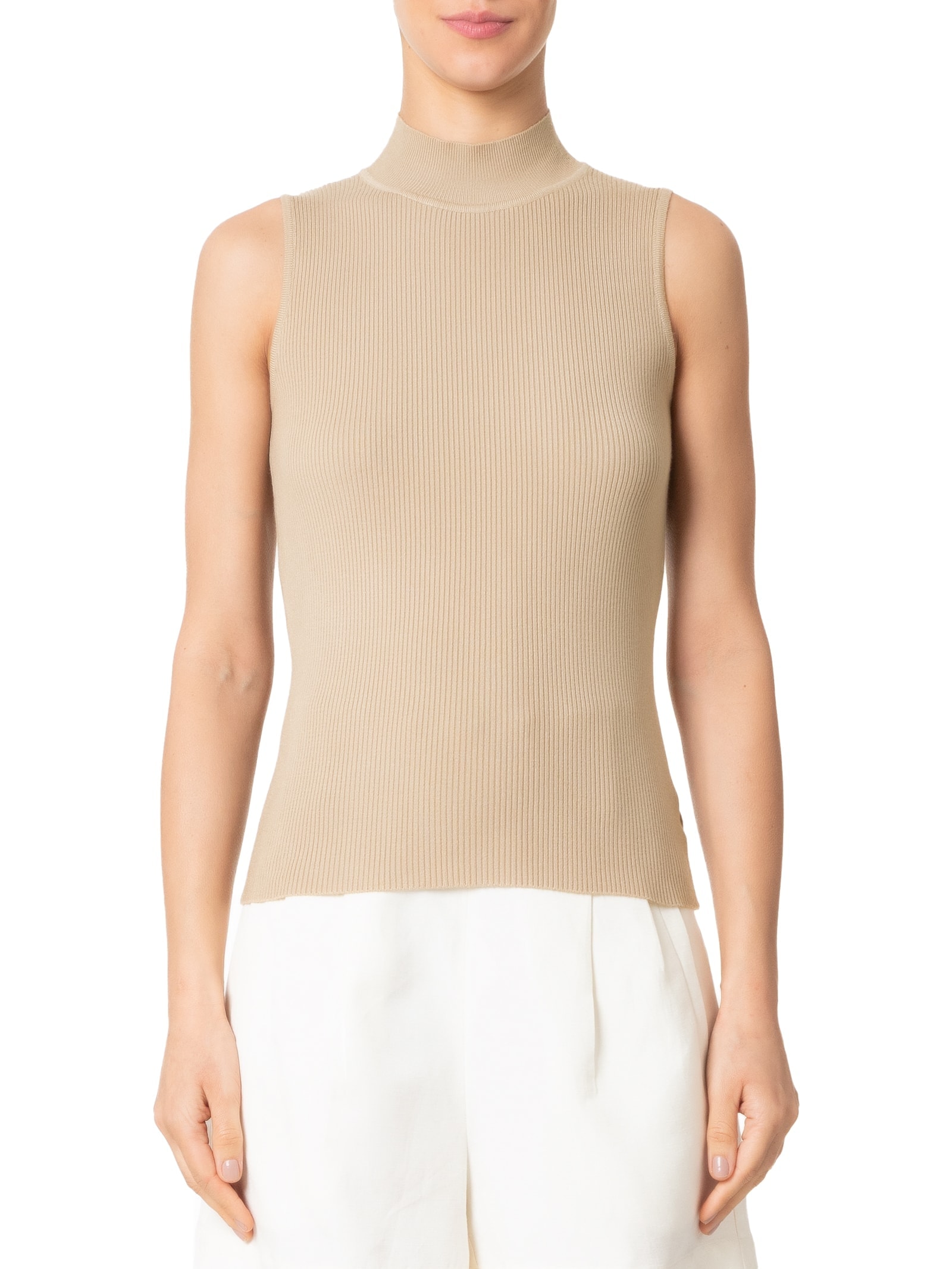 Blusa Feminina Gola Alta Em Tricot Bege '2Essential