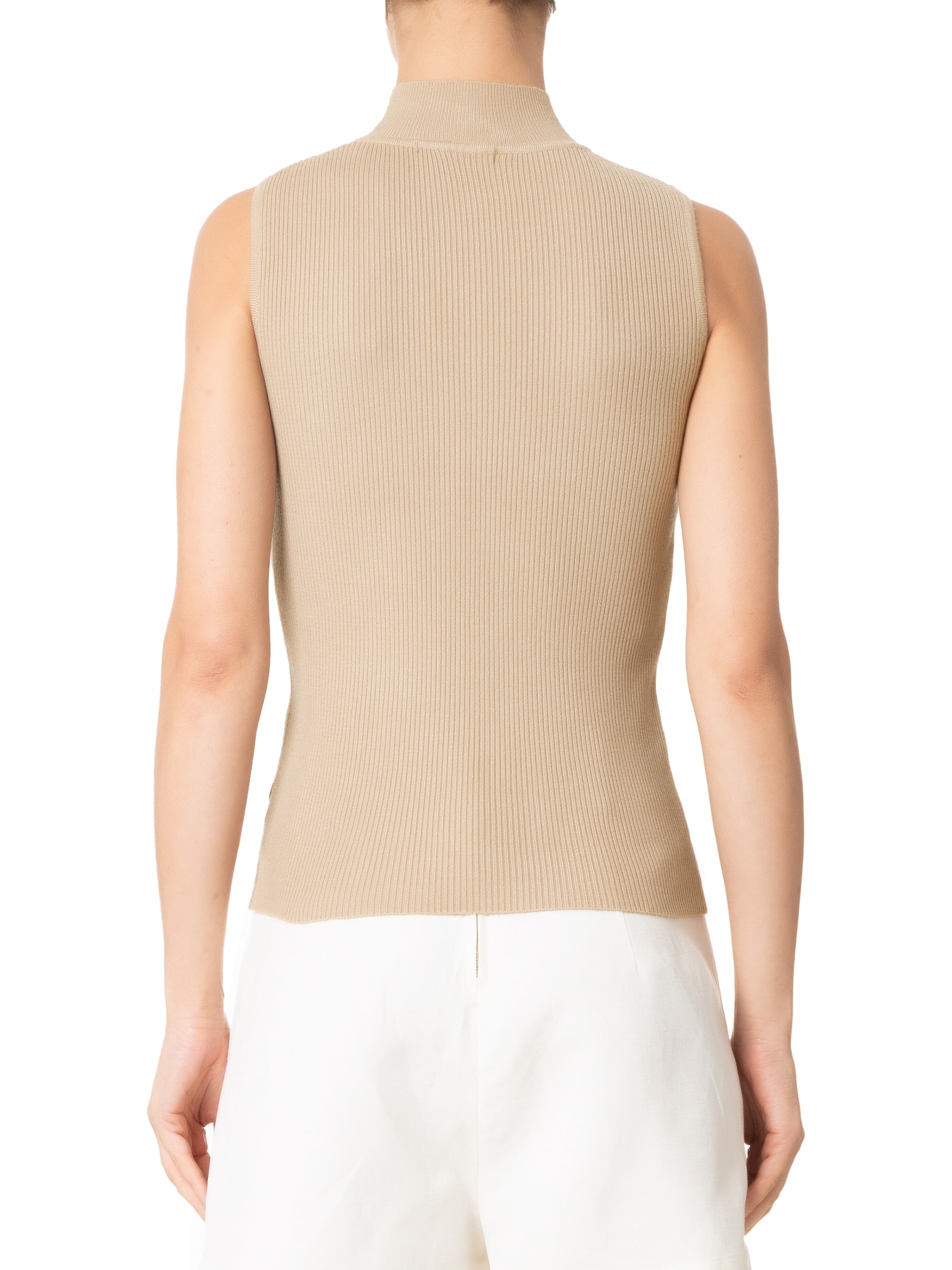 Blusa Feminina Gola Alta Em Tricot Bege '2Essential