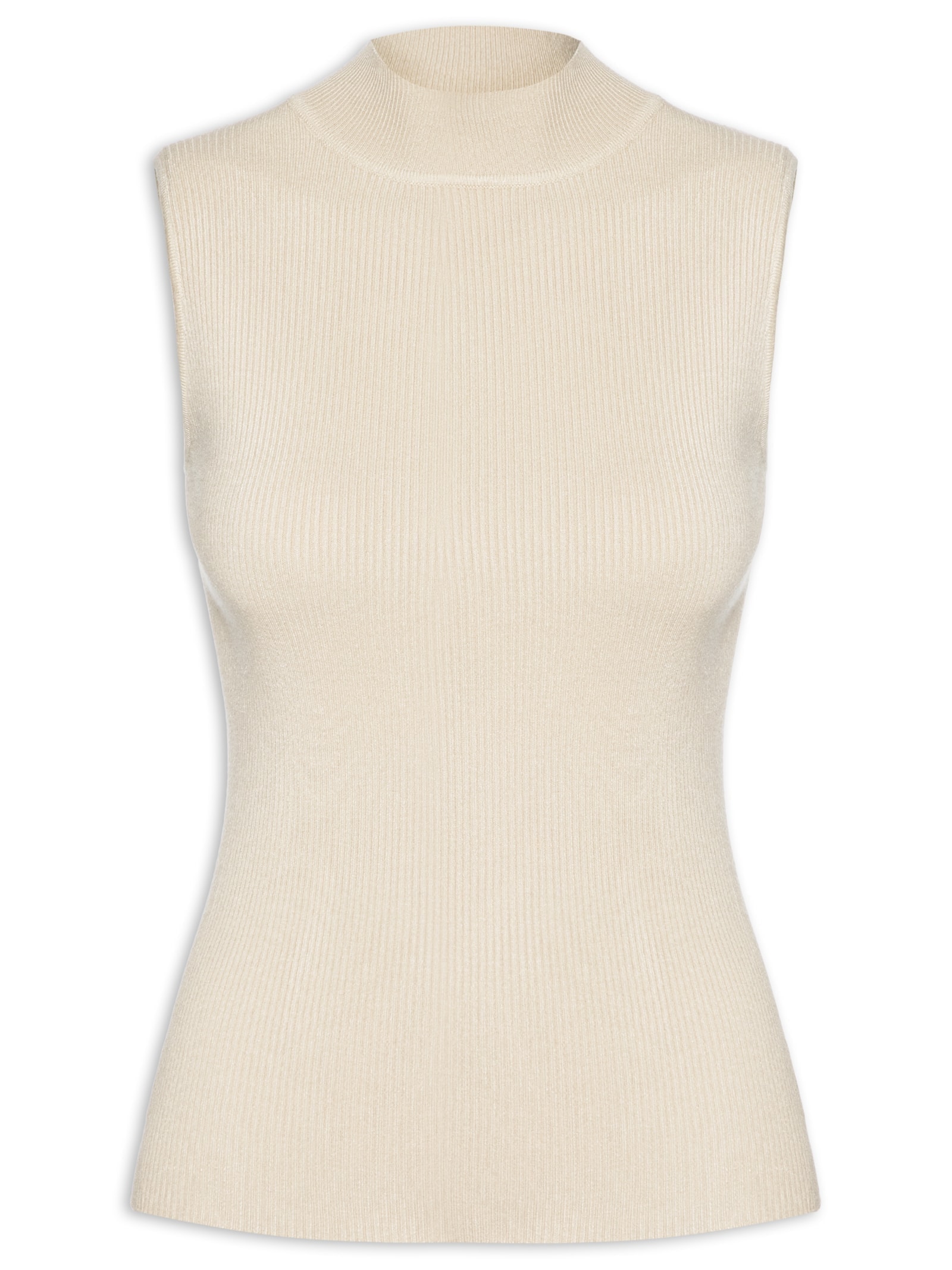 Blusa Feminina Gola Alta Em Tricot Bege '2Essential