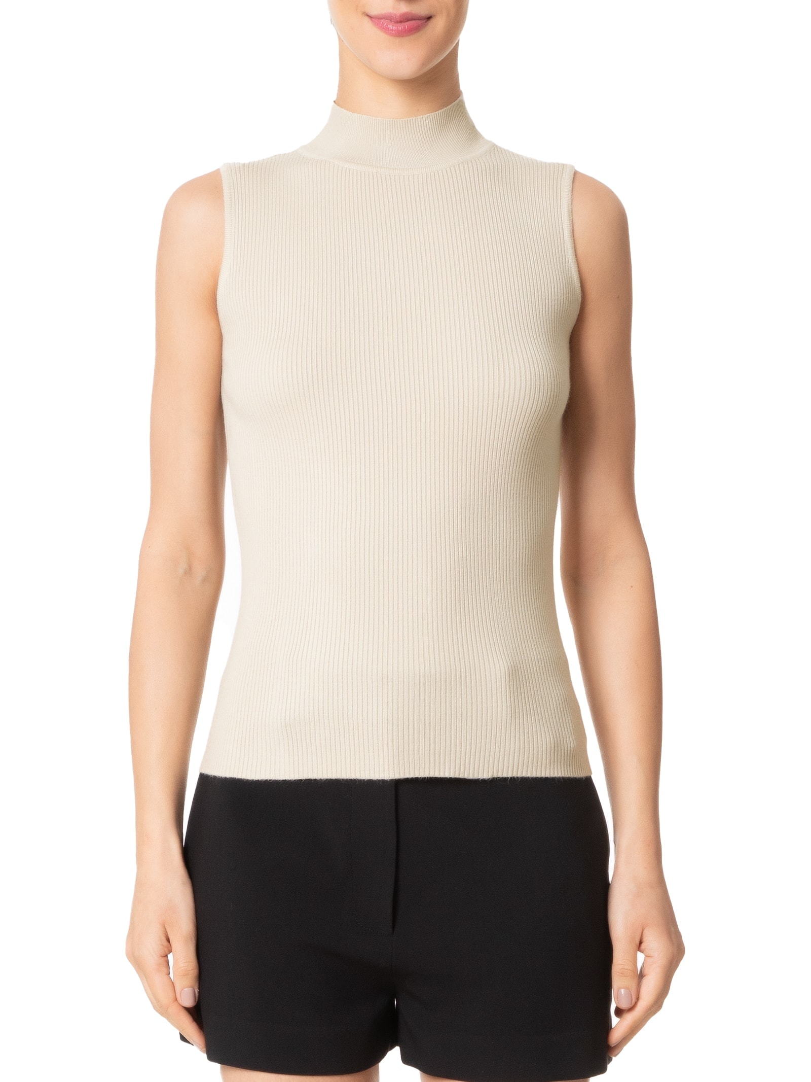 Blusa Feminina Gola Alta Em Tricot Bege '2Essential