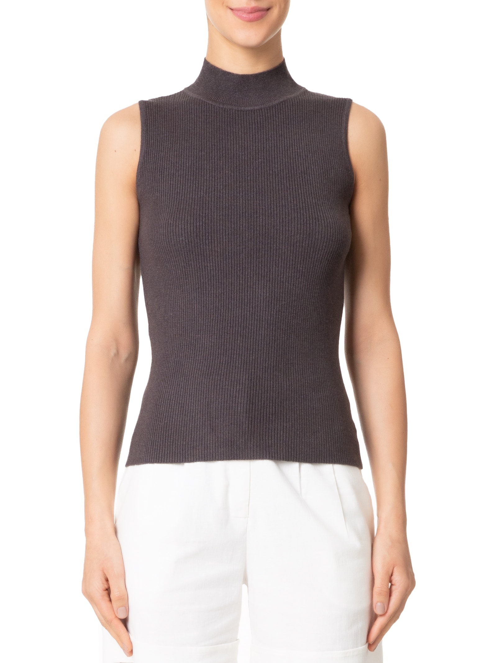 Blusa Feminina Gola Alta Em Tricot Bege '2Essential