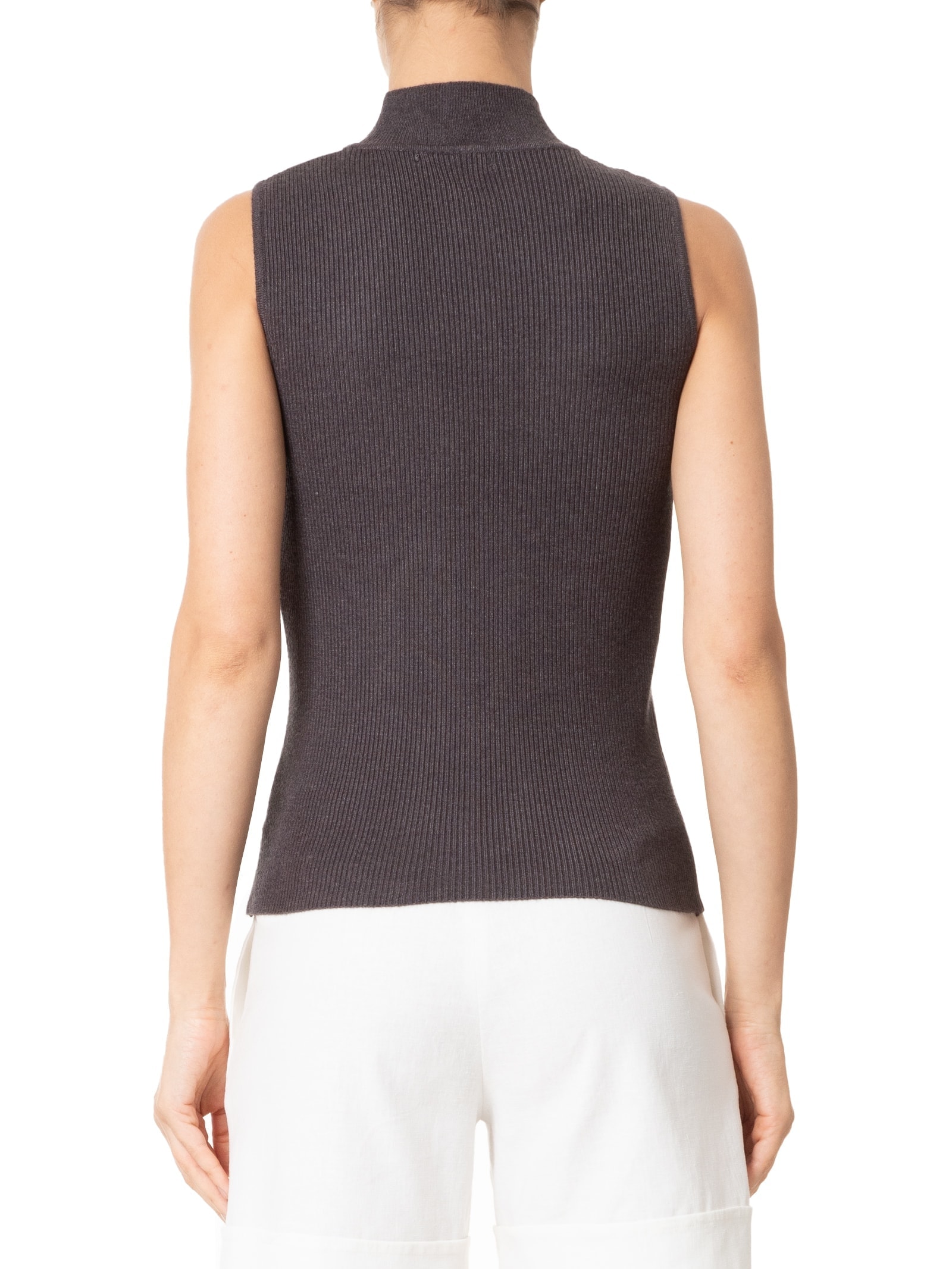 Blusa Feminina Gola Alta Em Tricot Bege '2Essential