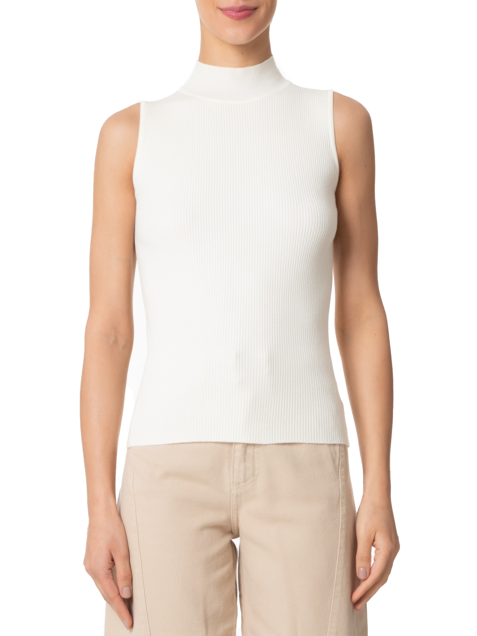 Blusa Feminina Gola Alta Em Tricot Bege '2Essential