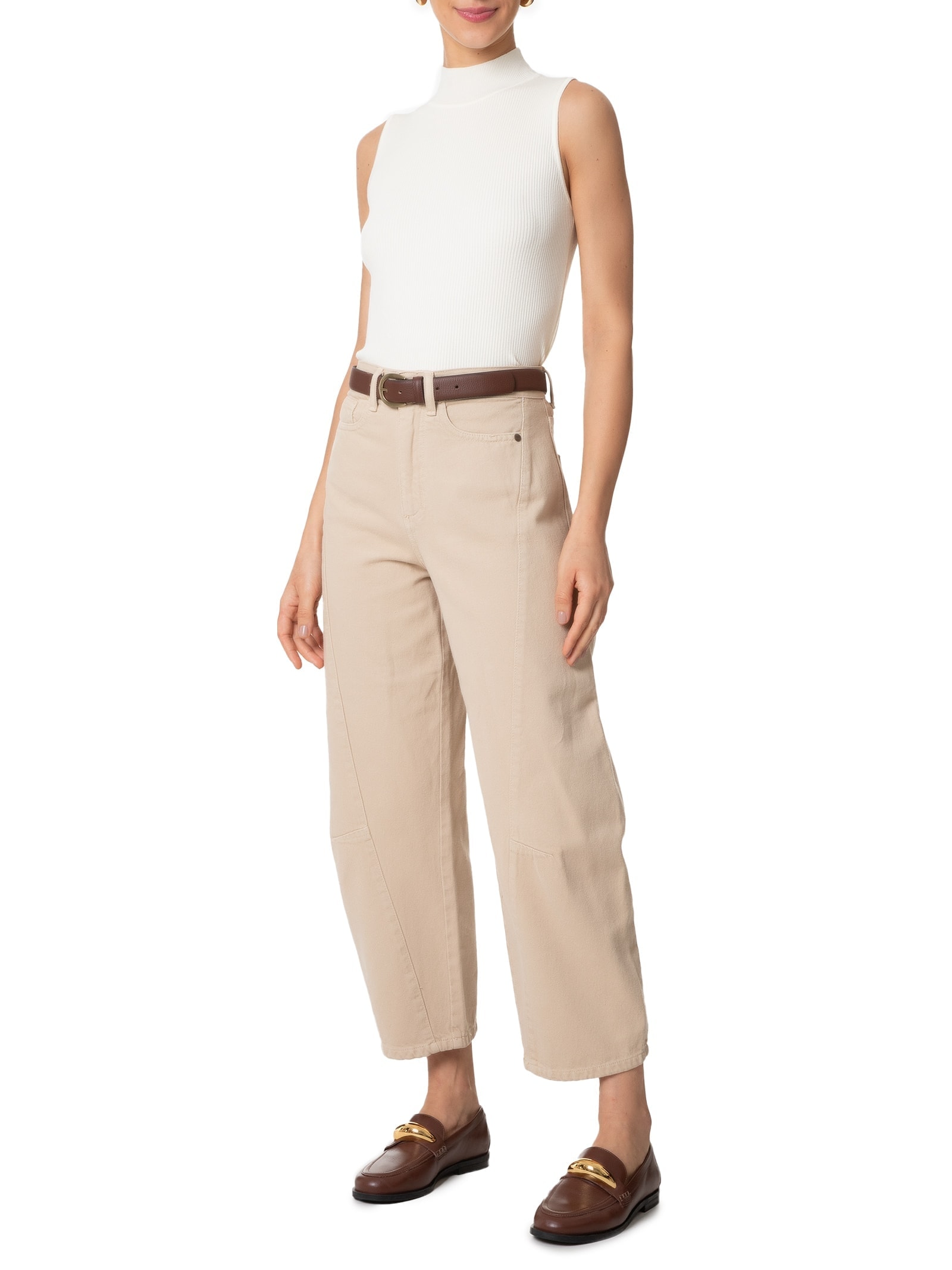 Blusa Feminina Gola Alta Em Tricot Bege '2Essential