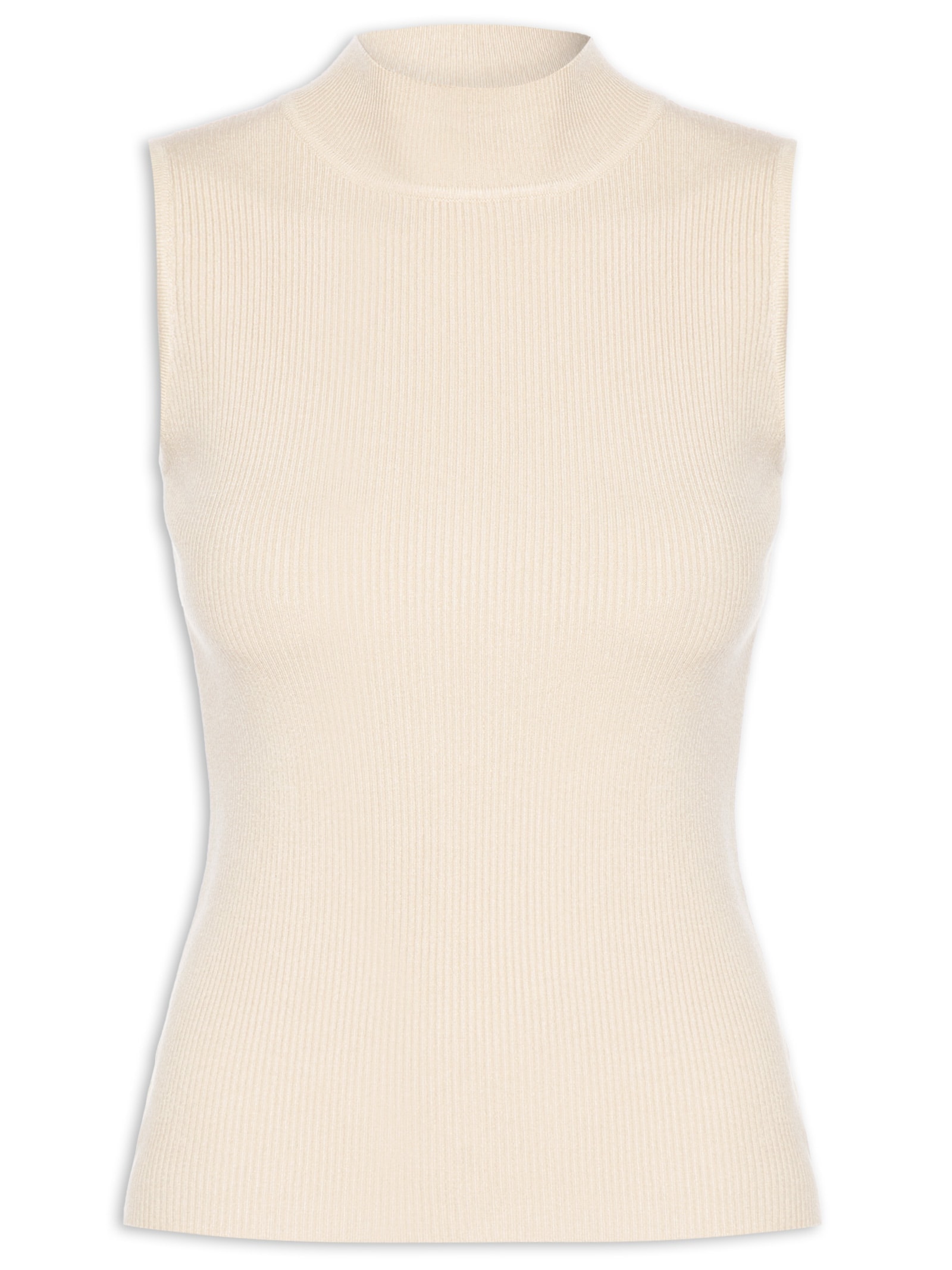 Blusa Feminina Gola Alta Em Tricot Bege '2Essential