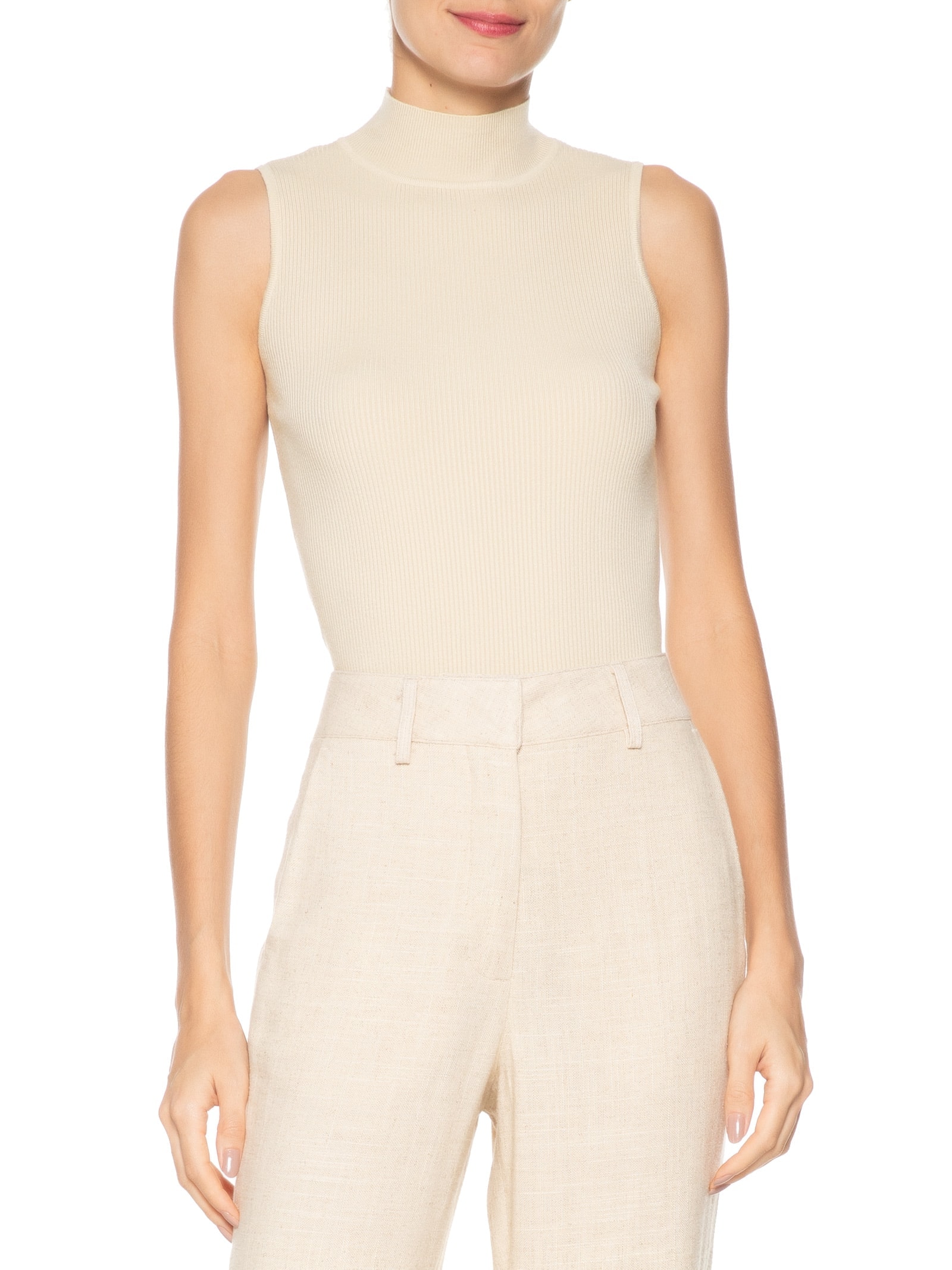 Blusa Feminina Gola Alta Em Tricot Bege '2Essential