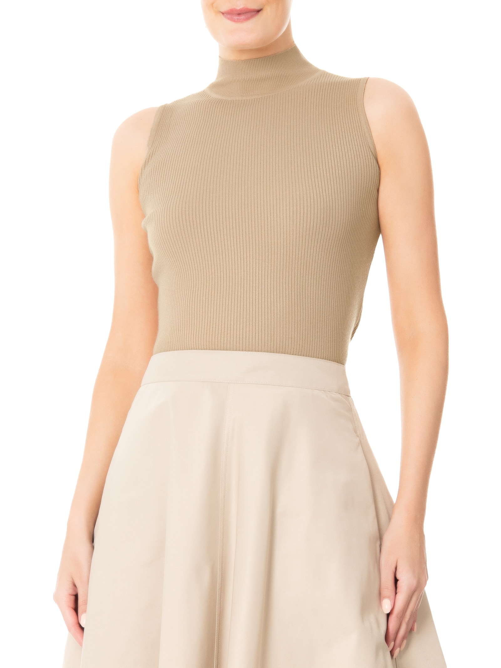 Blusa Feminina Gola Alta Em Tricot Bege '2Essential