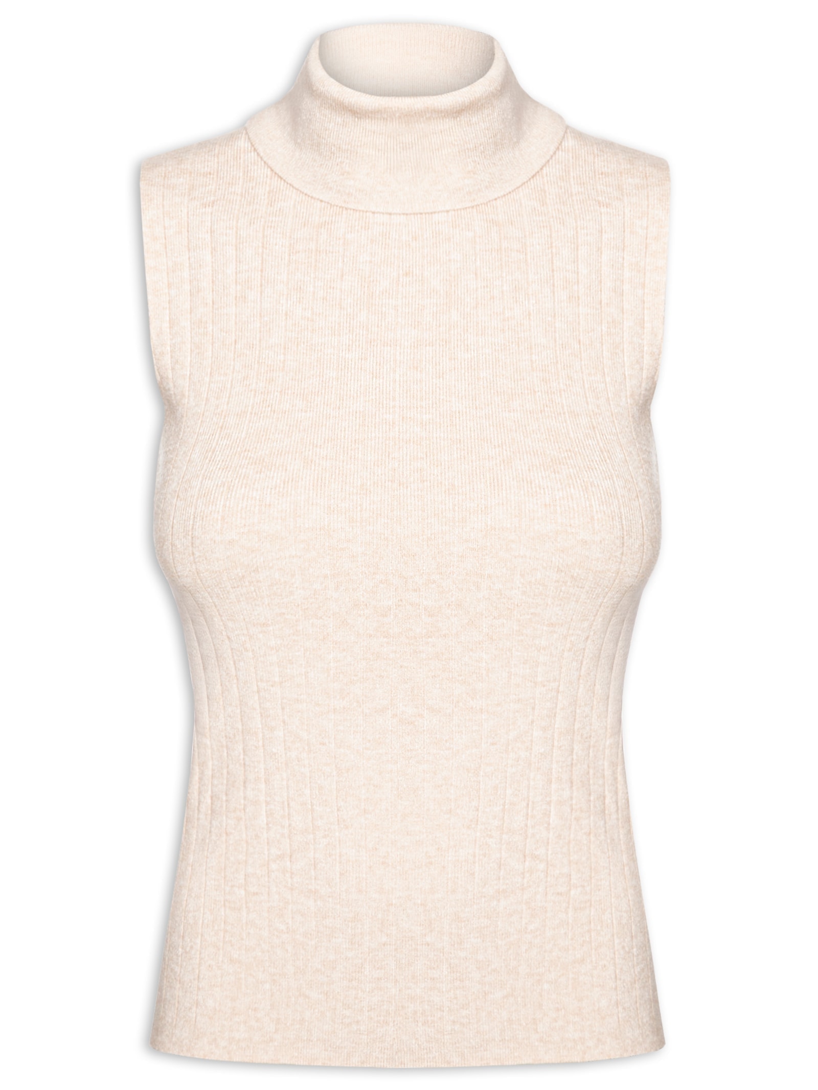 Blusa Feminina Gola Alta Em Tricot Bege '2Essential