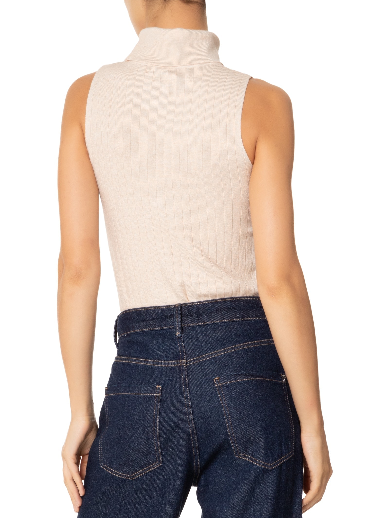 Blusa Feminina Gola Alta Em Tricot Bege '2Essential