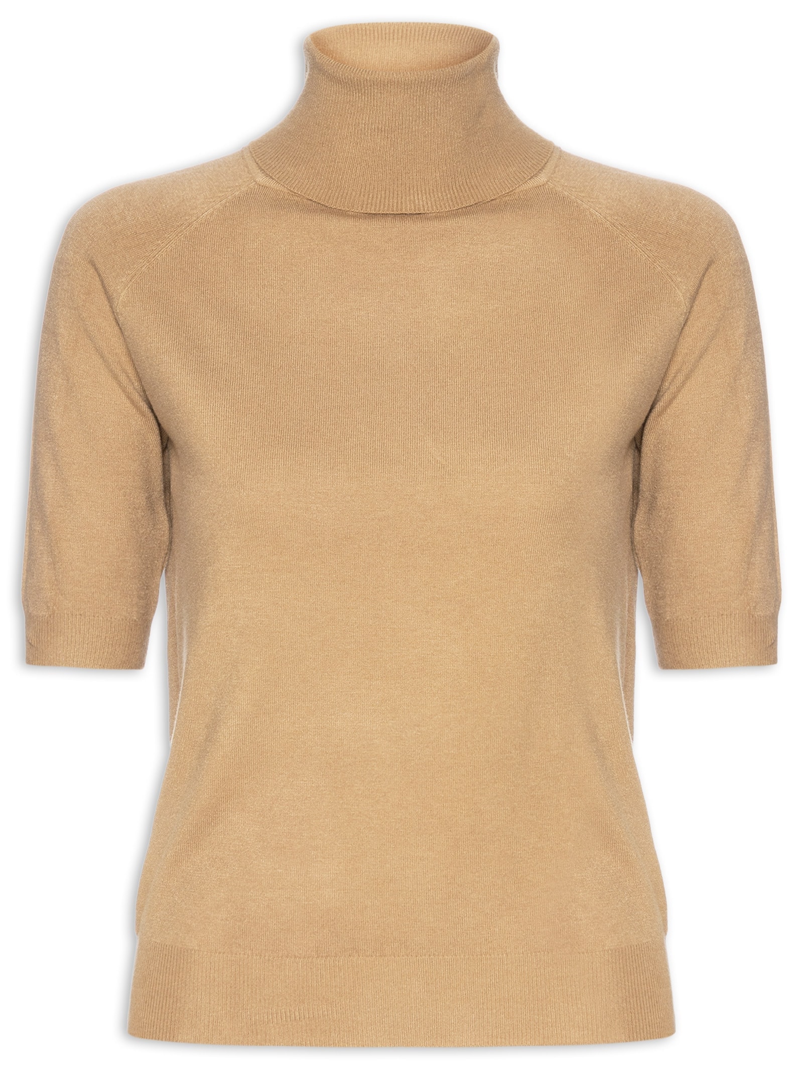 Blusa Feminina Gola Alta Em Tricot Bege '2Essential