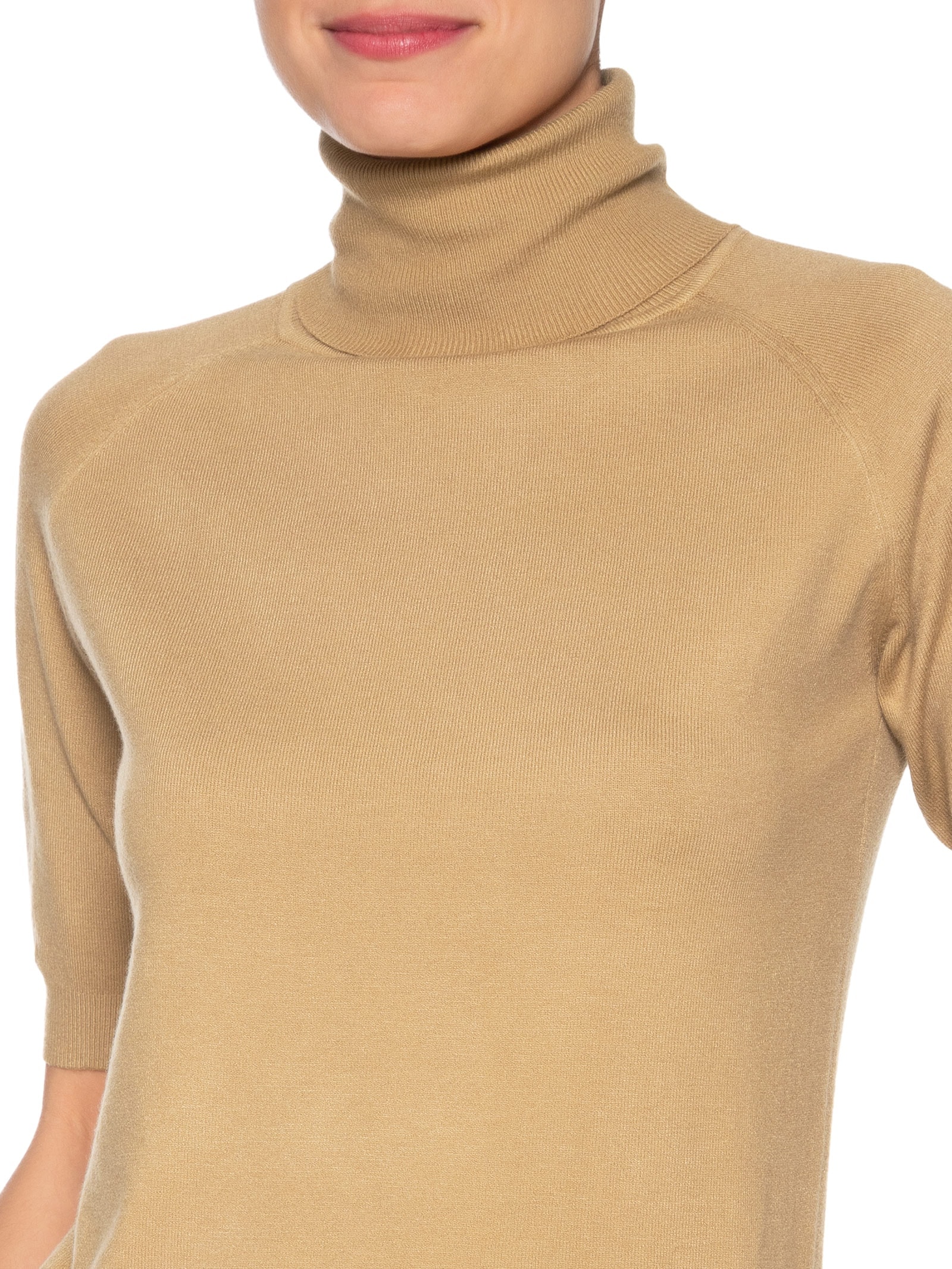 Blusa Feminina Gola Alta Em Tricot Bege '2Essential