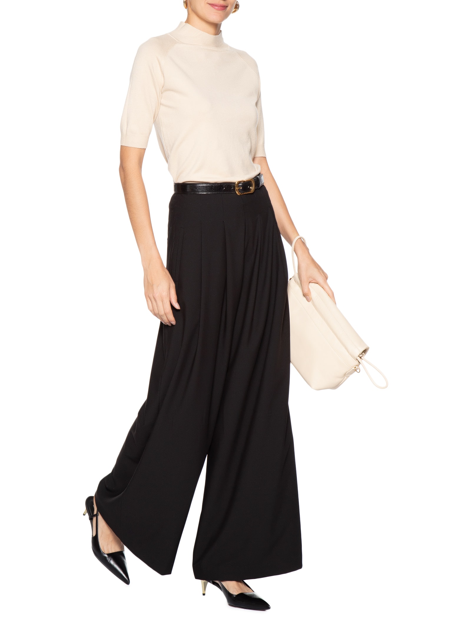 Blusa Feminina Gola Alta Em Tricot Bege '2Essential