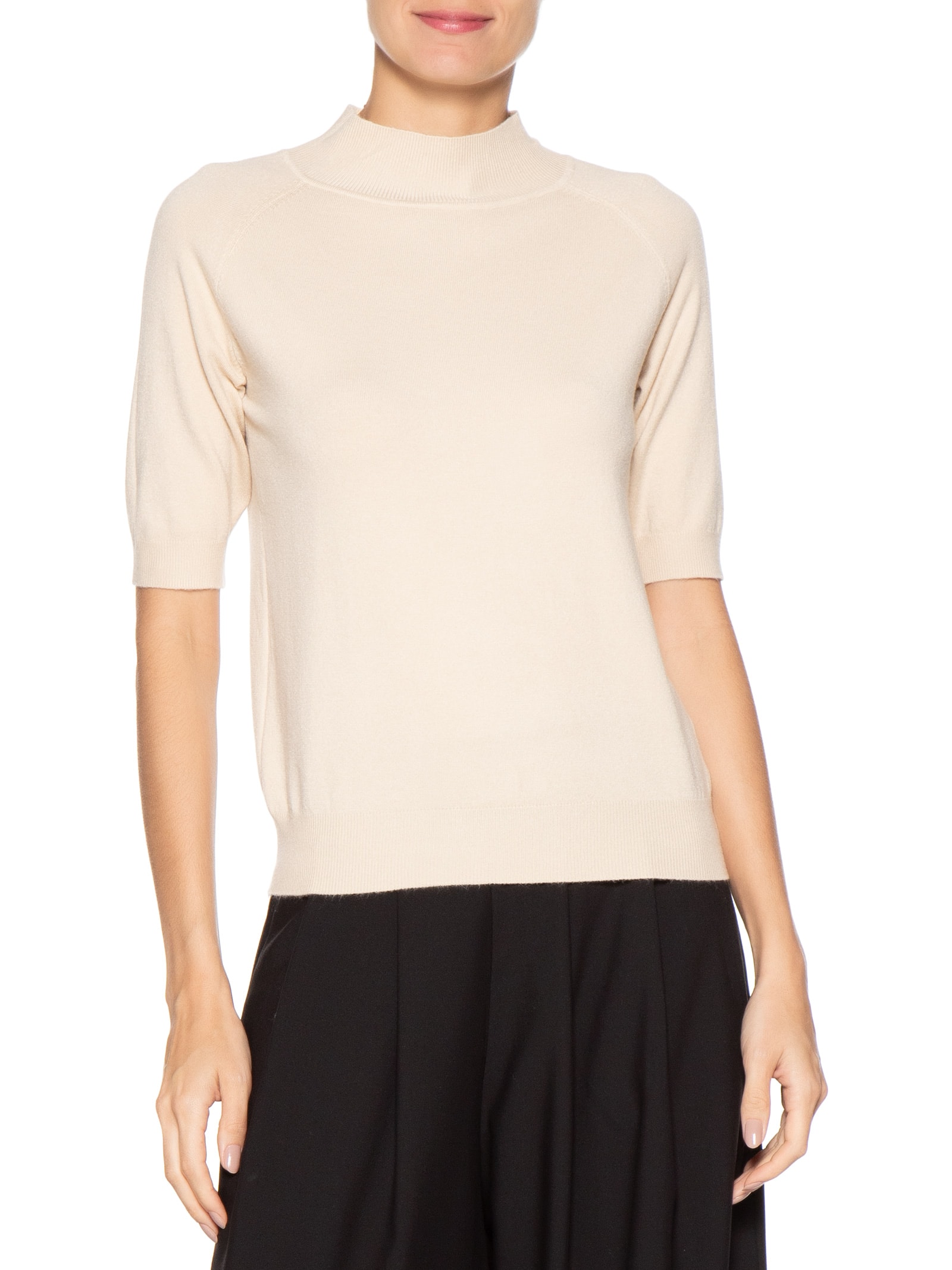 Blusa Feminina Gola Alta Em Tricot Bege '2Essential