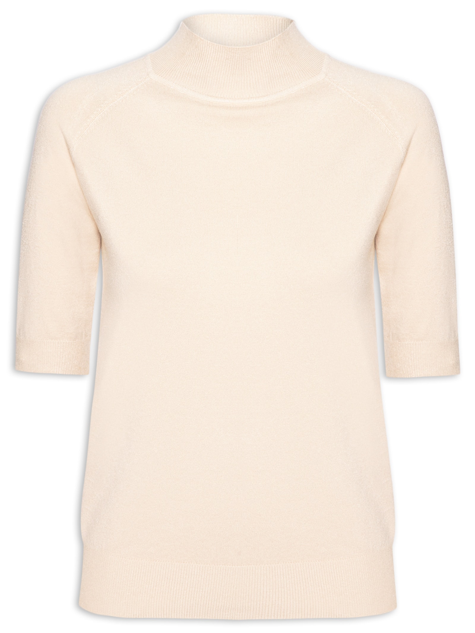 Blusa Feminina Gola Alta Em Tricot Bege '2Essential