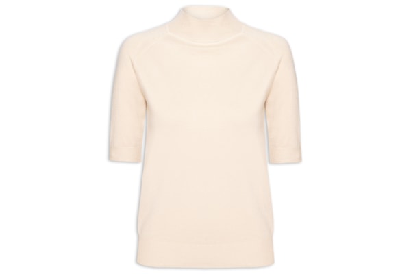 Blusa Feminina Gola Alta Em Tricot - Bege