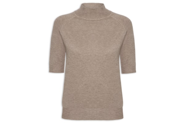 Blusa Feminina Gola Alta Em Tricot - Bege