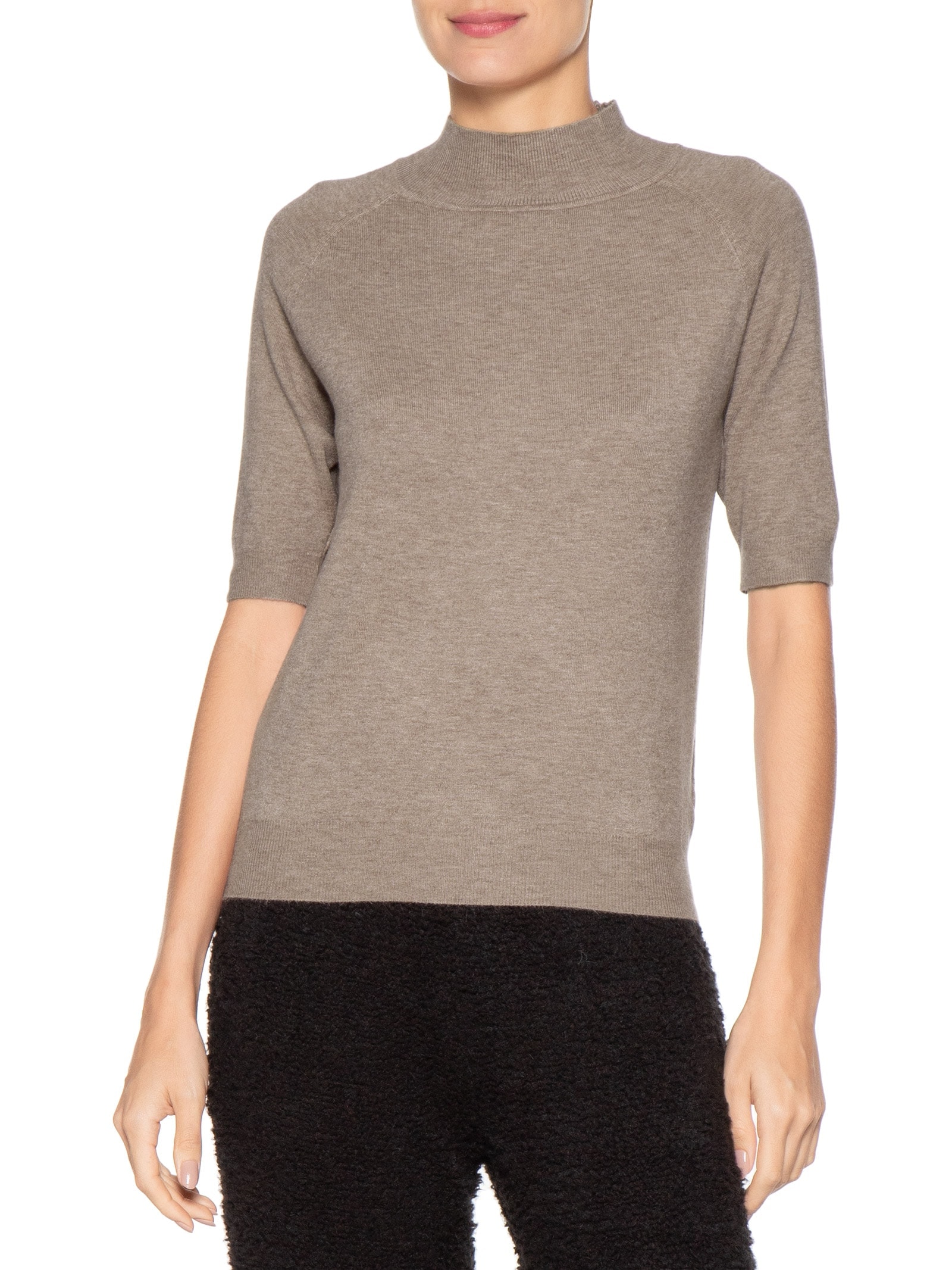 Blusa Feminina Gola Alta Em Tricot Bege '2Essential