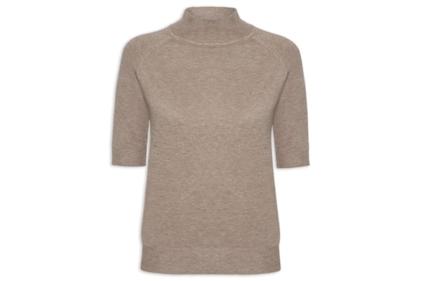 Blusa Feminina Gola Alta Em Tricot - Bege