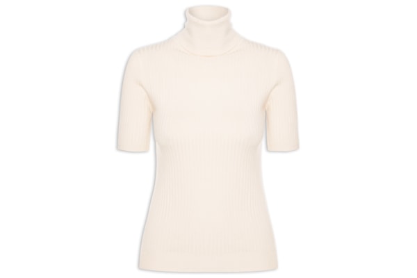 Blusa Feminina Gola Alta Em Tricot - Bege