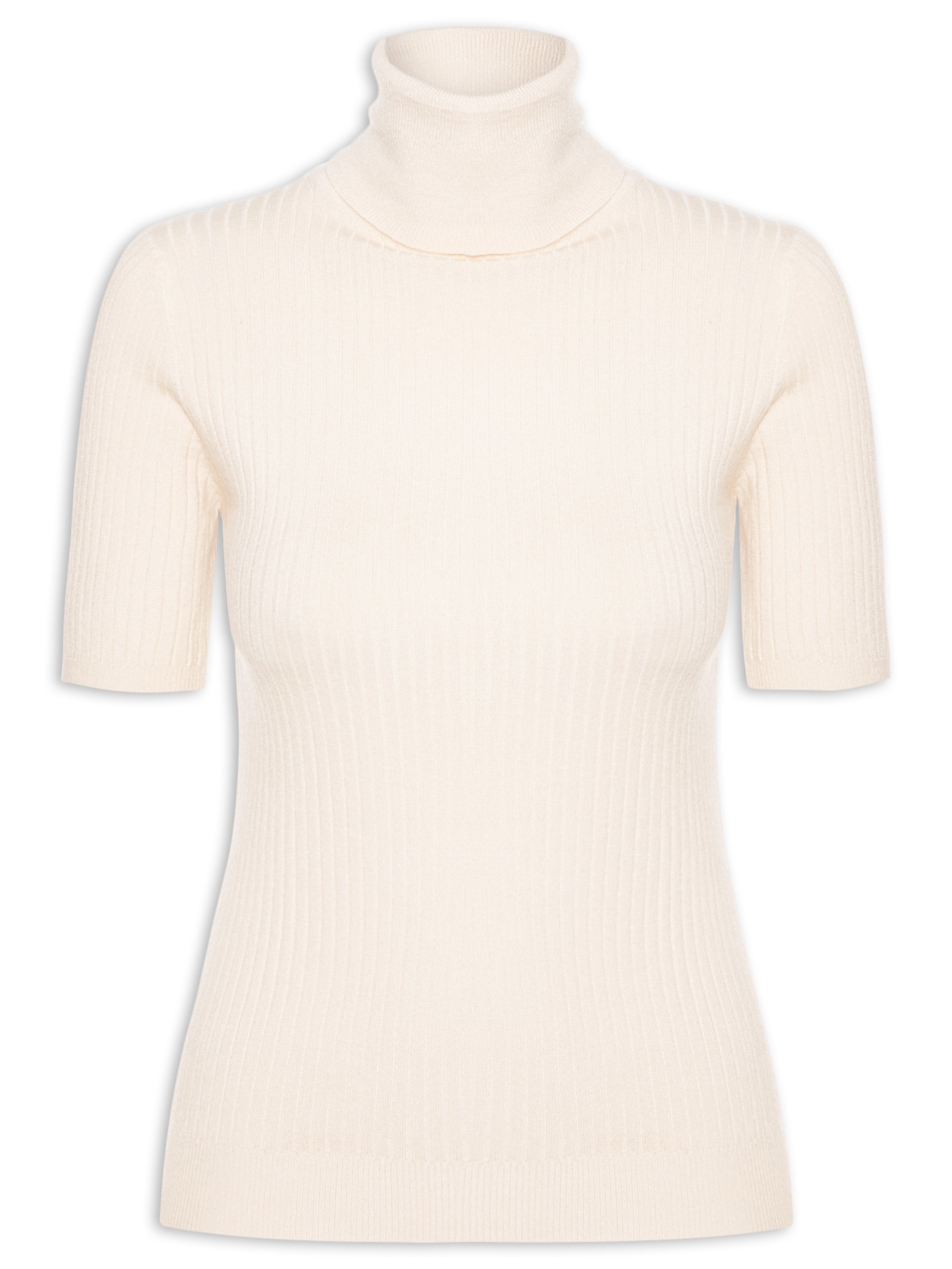 Blusa Feminina Gola Alta Em Tricot Bege '2Essential