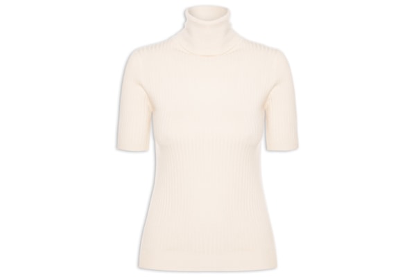 Blusa Feminina Gola Alta Em Tricot - Bege