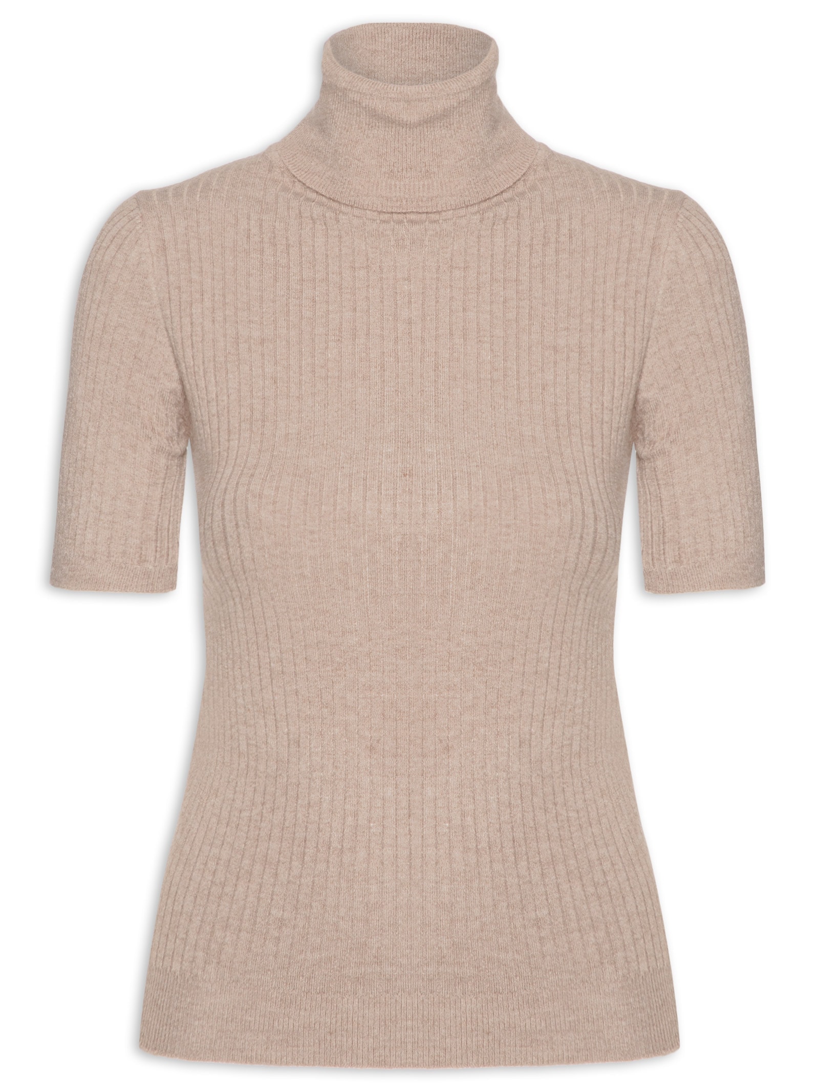 Blusa Feminina Gola Alta Em Tricot Bege '2Essential