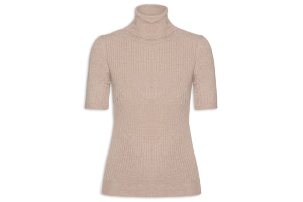 Blusa Feminina Gola Alta Em Tricot - Bege